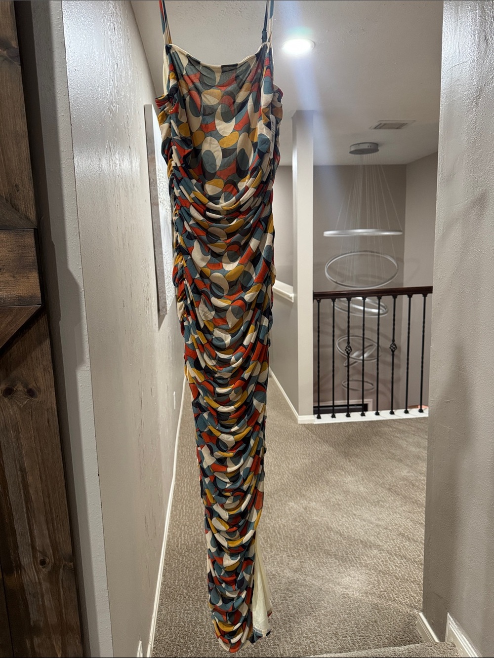 privy Multi-Color Abstract Ruched Slip Maxi Dress
